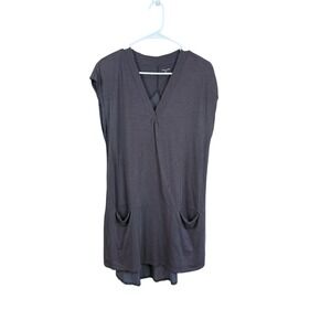 Garnet Hill Gray Cotton Silk-Back Cap-Sleeve Tunic Top Dress Pockets‎ Size M